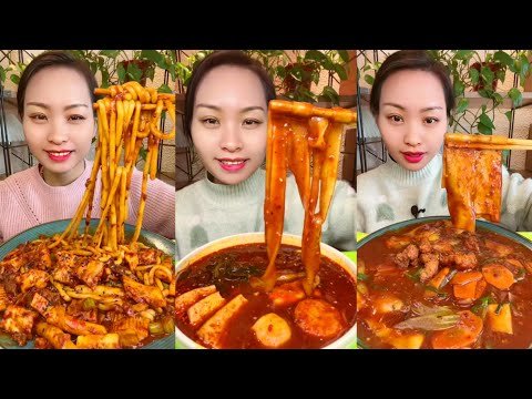 Asmr Spicy Food Fried Noodles: Chinese spicy noodles and delicious dumplings, fried noodles mukbang