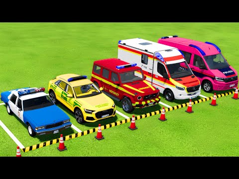 CHEVROLET, AUDI, VOLKSWAGEN POLICE VEHICLES & MERCEDES AMBULANCE CARS TRANSPORTING ! FS22