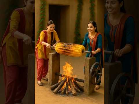 Tiny girls cooking giant Bhutta Corn #miniaturefood #miniaturecooking #ai #aivideo