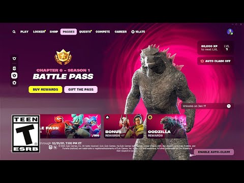 Fortnite Chapter 6 Battle Pass Showcase (Godzilla, Emotes)