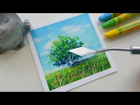 Oil pastel drawing - how to draw a tree