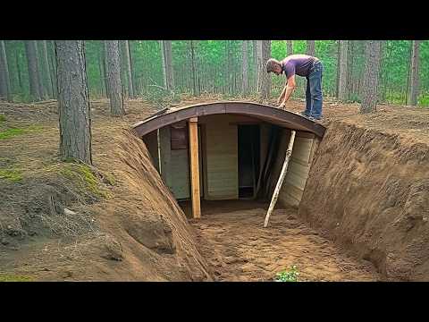 Man Builds Underground Cabin with STONES and LOGS | by @lesnoy