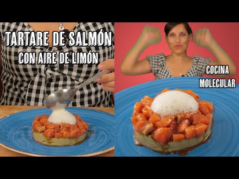 Tartare de Salmon con Aire de Limon y base Aguacate - Cocina Molecular - Recetas de Entrantes