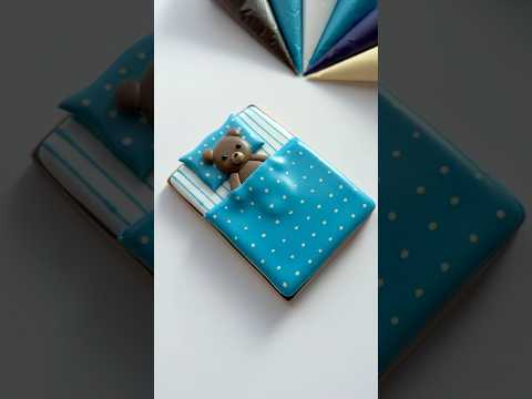 Teddy bear in bed cookie🧸💙 recipes and supplies linked in my bio #cookiedecorating #asmr