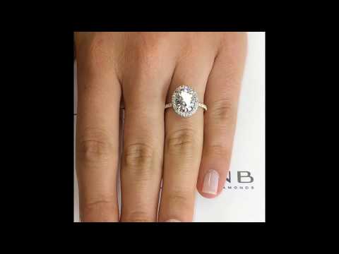 Oval Moissanite Two Tone Halo Engagement Ring