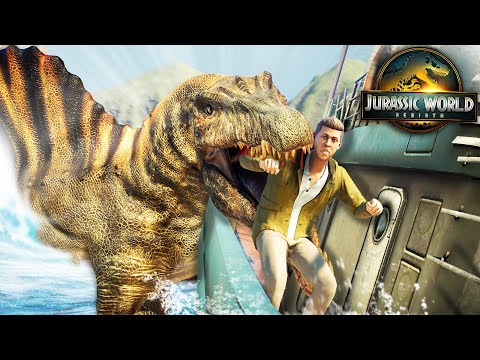 REBIRTH SPINOSAURUS EATING HUMANS!!! - Jurassic World Evolution 2 (Jurassic World Rebirth Mods)