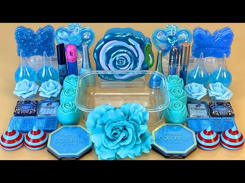 Blue SLIME 💙 Mixing makeup and glitter into Clear Slime. ASMR Satisfying Slime Video.