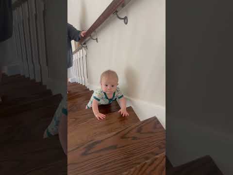 Our 9 month old scaling the stairs ๐ dont worry daddy is there to catch him ๐๐ป #babyboy #baby