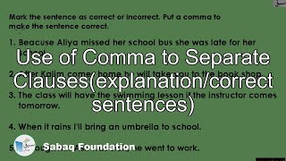 Use of Comma to Separate Clauses(explanation/correct sentences)