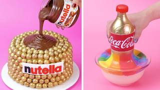 Kue Nutella Emas Leleh & Dessert Soda Pelangi 🍫✨ Golden Nutella Cake Drip with Rainbow Bottle Cake