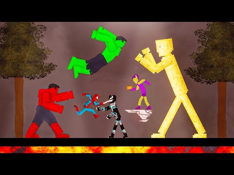 Spider-Man and Hulk Team vs Sinister Six on Lava in People Playground
