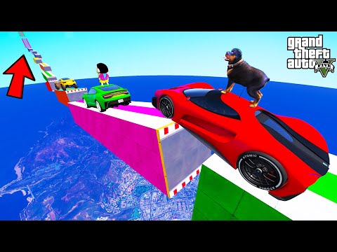 FRANKLIN TRIED UPWARD GAP BRIDGE TRACK PARKOUR RAMP CHALLENGE GTA 5 | SHINCHAN and CHOP