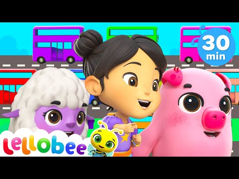 Counting 10 Colorful Buses | Lellobee City Farm | Kids Road Trip! | Kids Songs and Stories