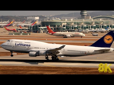 Classic Jumbo Jet Lufthansa 747 Landing and taking off Seoul Incheon Airport D-ABVX 8K