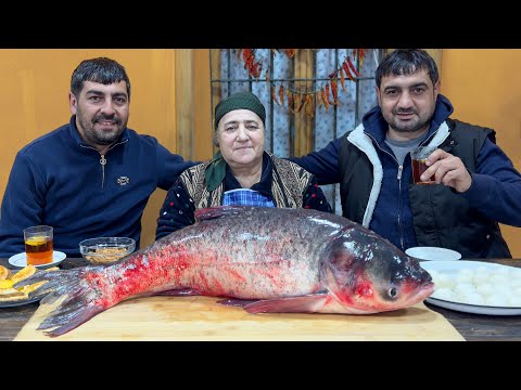 Grandma Cooking Carp Fish in a Peaceful Rural Village