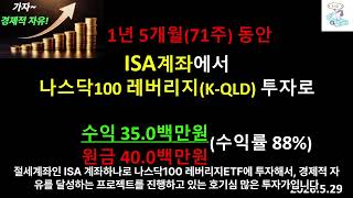 71주차 투자수익 35백만원/원금 40백만원(수익률 88%)! ISA계좌로 나스닥100 레버리지ETF(K-QLD)투자! 투자일지 및 계좌공개