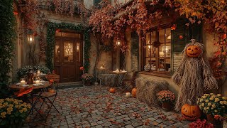 Secret Porch Café With Autumn Leaves | Jazz Relaxing Music & Fall Days