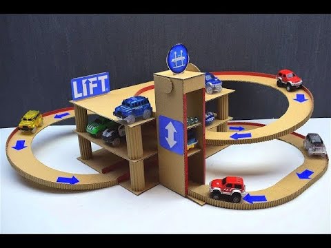 How to make a car track with lift and with Parking of cardboard