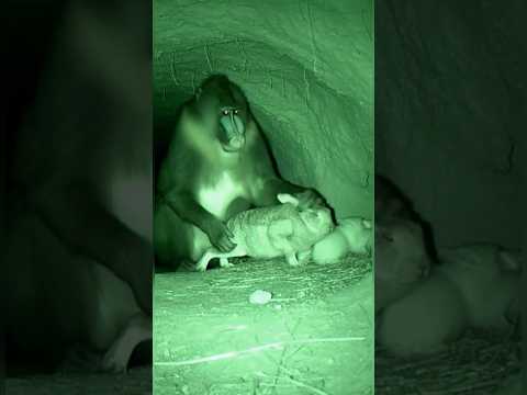 Mandrill Brings Peace: Feeding a Leopard Family at Night #animalvideo #animals #AnimalRescue