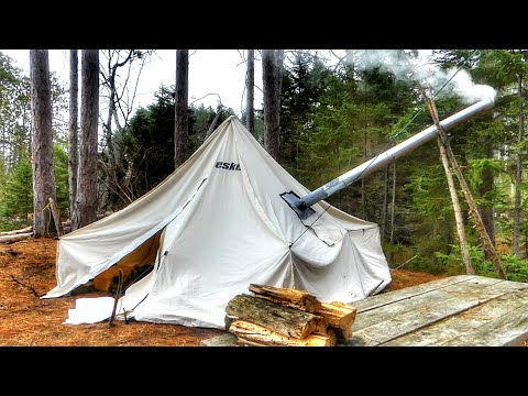 Fall Camping Hot Tent with Wood Burning Stove | Campfire Cooking & Fall Colors | ASMR