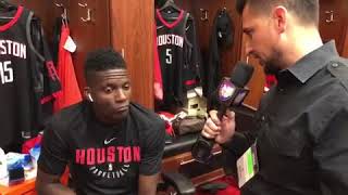 Interview with Clint Capela pre-game 5 Rockets vs Wolves