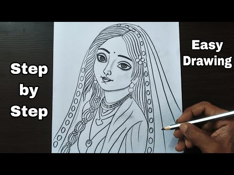 Radha drawing Tutorial | Beautiful Radha Rani Pencil Sketch | Step by Step Drawing / Radha drawing