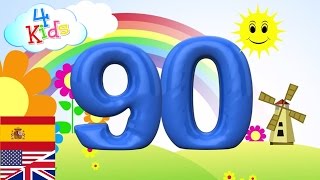 Bilingual Counting Numbers 81-90 english and spanish. Learning two languages for children