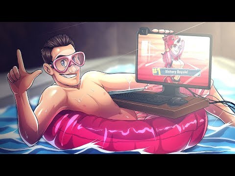 I WON A GAME OF FORTNITE **LIVE** IN A POOL!!