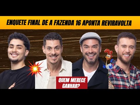 🚨 Enquete final de A Fazenda 16 - Gui, Sacha, Sidney e Yuri disputam prêmio e reviravolta é revelada