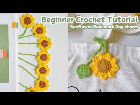 Crochet Sunflower Bag Charm Hanging Accessory Bookmark | Easy Crochet for Beginners 🧶