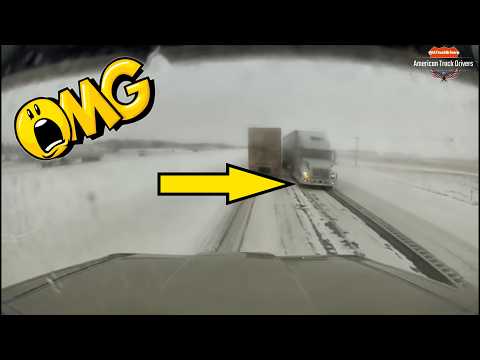 Wrong way truck on icy road | Flying tire lands on semi | Cop endangered by jackknifing rig