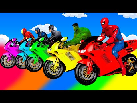 الأبطال الخارقين على القضبان دوامة قمع جسر 🏍️🐱‍SPIDER MAN!on Motorcycle in Spiral Bridge Stunt Rid