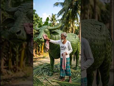 Unbelievable Buffalo Sculpture Using Only Coconut Leaf😱 #buffalo #coconut #viral #shortvideo #shorts