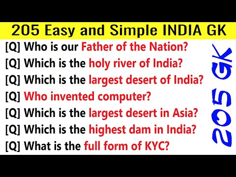 205 Easy and Simple INDIA GK Questions and Answers | India General Knowledge about India