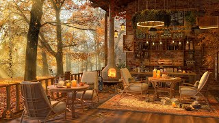 Cozy Coffee Shop with Autumn Jazz Playlist 4K 🍂 Smooth Jazz Music with Fireplace for Study, Relax