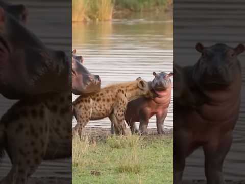 What happens when a hyena approaches a young hippo… and mom stares him into silence? 🐺⚡🦛