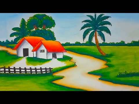 How to Draw a Beautiful Village Scene Step by Step | Easy Drawing for Beginners