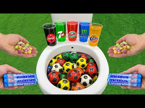 Colorful Balls VS Coca Cola !!! Fanta, Fruko, Yediup, Monster Popular Sodas and Mentos in the Toilet