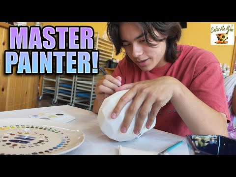 EVAN BECOMES A MASTER PAINTER at COLOR ME MINE!!!