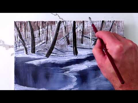 Serenity in Frost | Acrylic Painting of a Frozen Stream | Easy Painting for Beginners