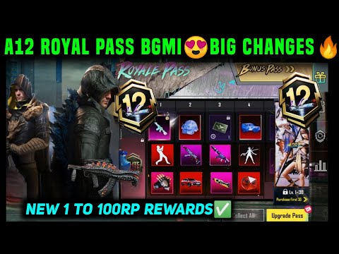 A12 ROYAL PASS / BGMI A12 ROYAL PASS 1 TO 100 RP REWARDS / BGMI NEW ROYALE PASS A12 BONUS PASS LEAKS