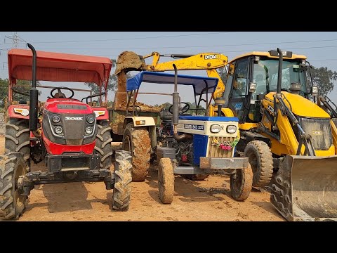 JCB 3DX Backhoe Eco Xpert Loading Mud In Mahindra DI And Swaraj Tractor Trolley | Jcb Dozer Cartoon