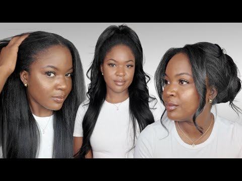 No Leave-Out, No Lace! V-Part Yaki Straight Wig Install | Magic V-line + Drawstring ft. Klaiyi Hair