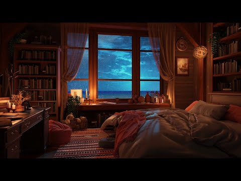 Luxurious Room Rain on Window with Ocean Soundsㅣ3 Hours Deep Sleep, Study, and Relax