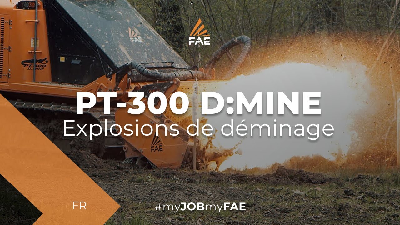 Vidéo - FAE PT-300 D:Mine - Explosions de déminage avec l’automoteur sur chenilles radiocommandé FAE