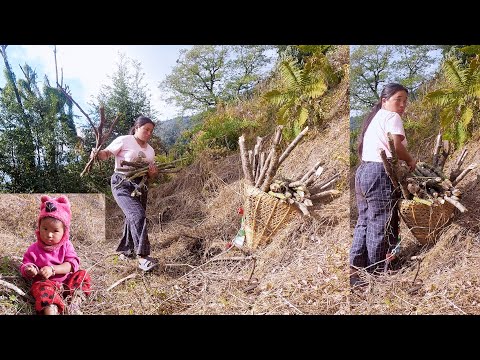 Jina cutting dry woods with Jonson II Mom & son working@AloneAdhirajnepal