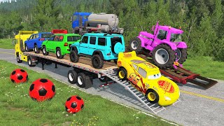 Flatbed Truck Mcqueen | Transportation with Truck - Pothole vs Car #4 - BeamNG.Drive