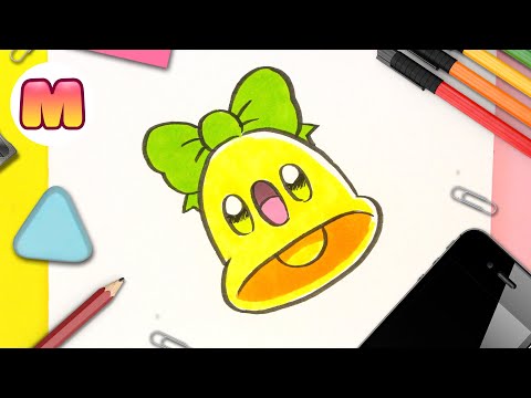 COMO DIBUJAR UNA CAMPANA DE NAVIDAD KAWAII - Dibujos de Navidad Faciles - Aprender a dibujar kawaii