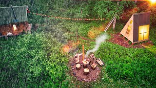 Building COZY A-frame HOUSE IN HEAVY RAIN AT THE BUSH