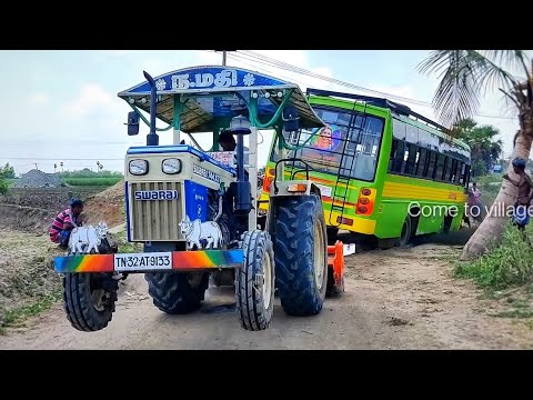bus stuck in mud rescue by Swaraj tractor 744fe | Tractor and Tractor Videos | Come to Village